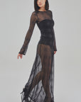 Abito lungo in tulle con body accessorio-ALAIA